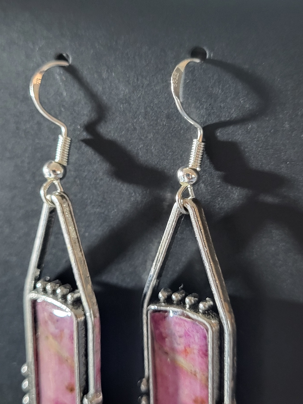 Pink Rhodonite Style Rectangle Drop Earrings- Fashion Jewelry - Picture 5 of 7